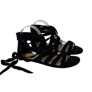 Torrid Gladiator Sandals Women’s Size 7WW Black Flats Tie Up Faux Suede
